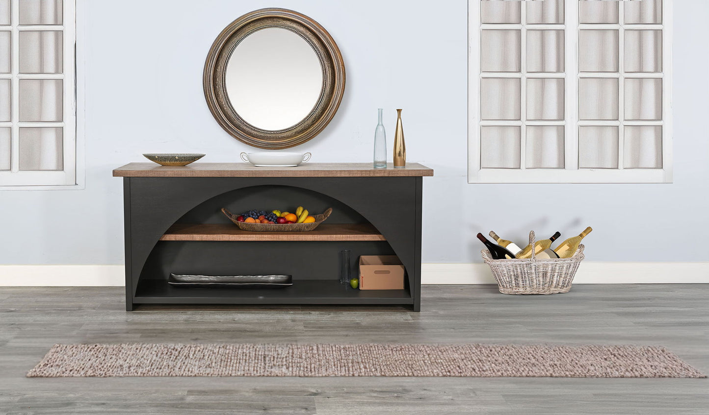 Savanah - Contemporary Console Table With Arched Cutout - Desert Rock / Black Magic