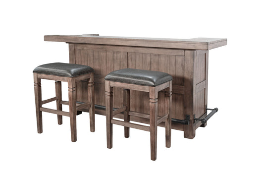 80" Traditional Wood Home 3 Piece Bar Set With Backless Stools - Buckskin