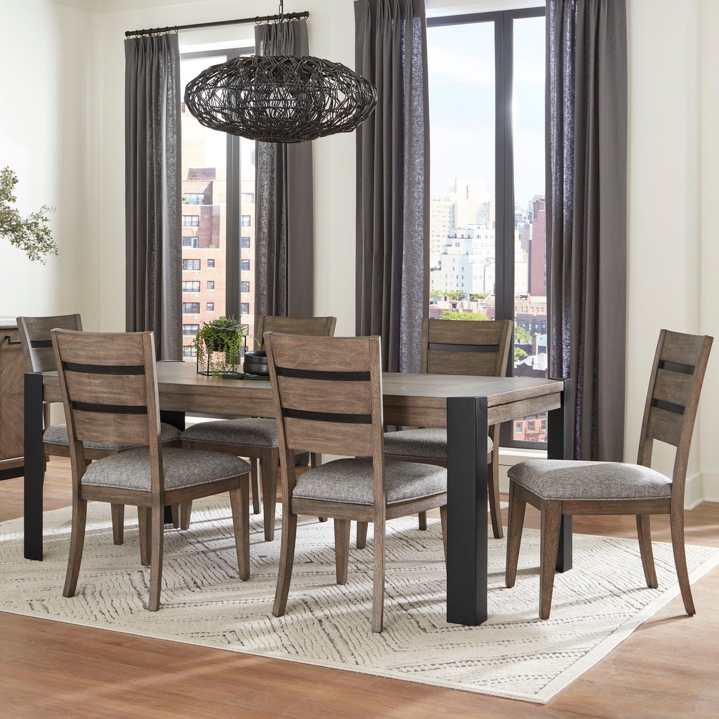 Cedar Fork - Dining Table With 6 Ladderback Chairs - Smoked Arabica