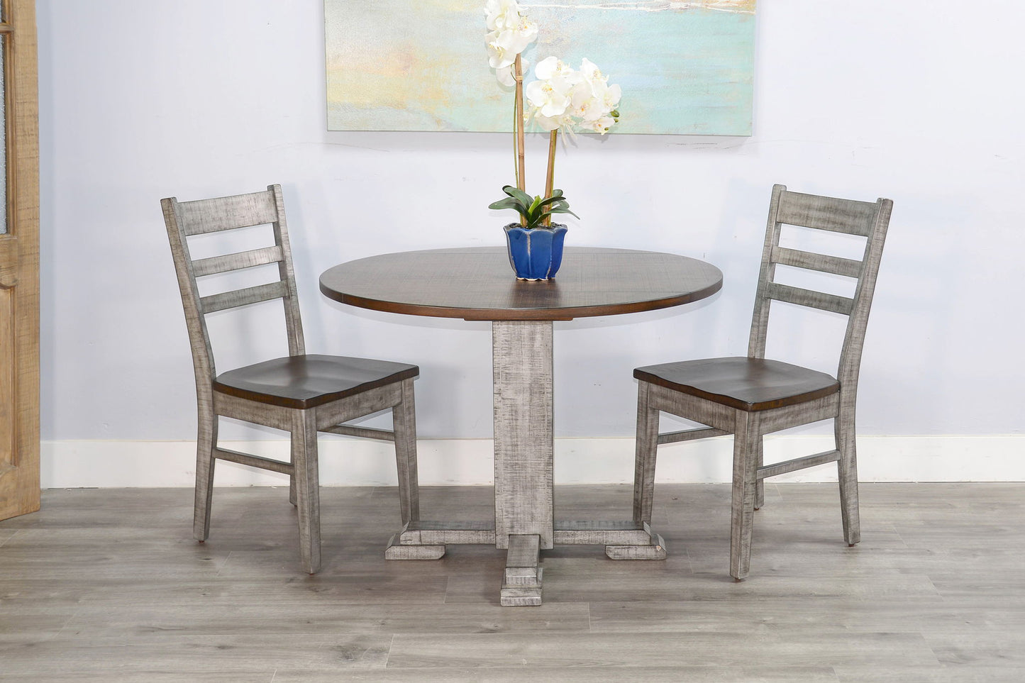 Homestead Hills - Drop Leaf Round Table - Tobacco Leaf / Alpine Gray