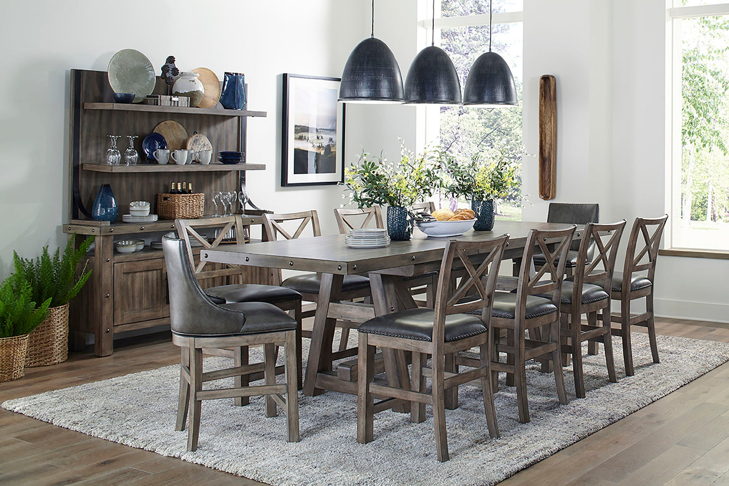 Lodge Dining - Faux Leather Swivel Counter Sling Chair (Set of 2) - Siltstone