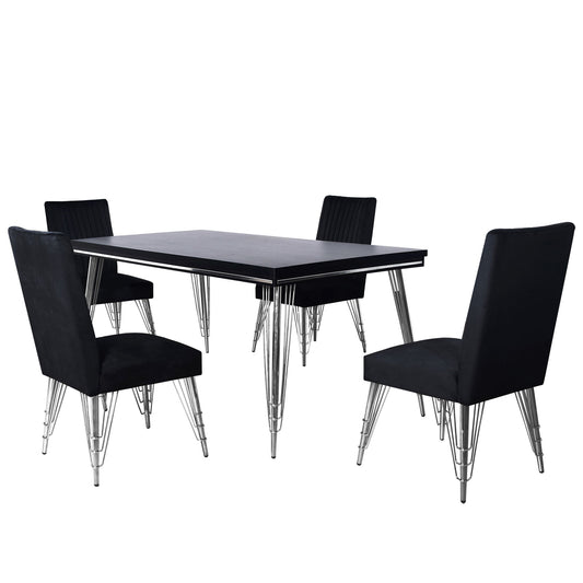 Ava - Dining Table With 4 Chairs - Black / Silver