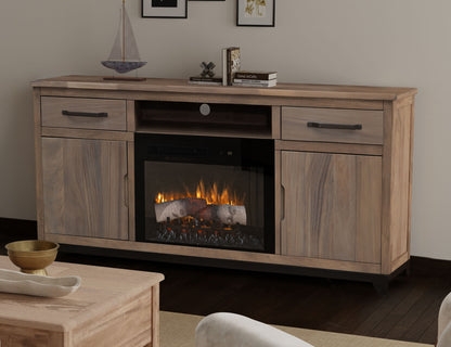 Natural Parota - 70" Electric Fireplace - Brown Cappuccino