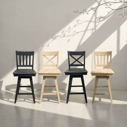 Wooden Barstool With Slat Back