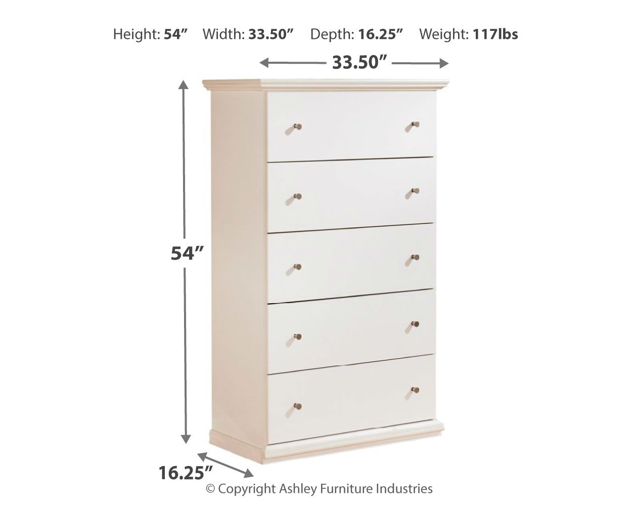 Bostwick Shoals - White - Five Drawer Chest