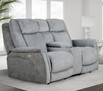 Linus - Zero Gravity Power Reclining Console Loveseat - Hudson Gray