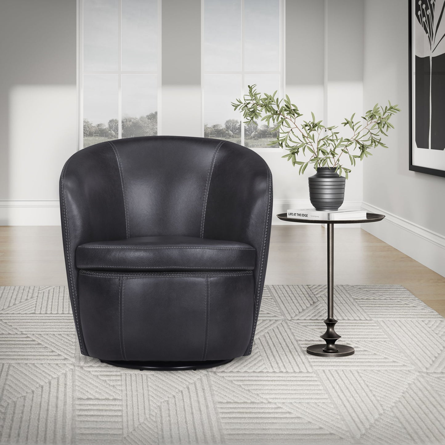 Barolo - 100% Italian Leather Swivel Club Chair (Set of 2)