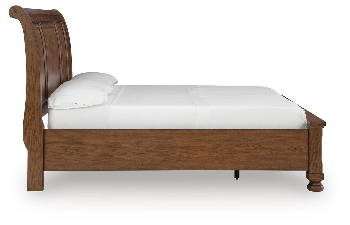 Zackaryn - King Sleigh Storage Bed - Warm Brown