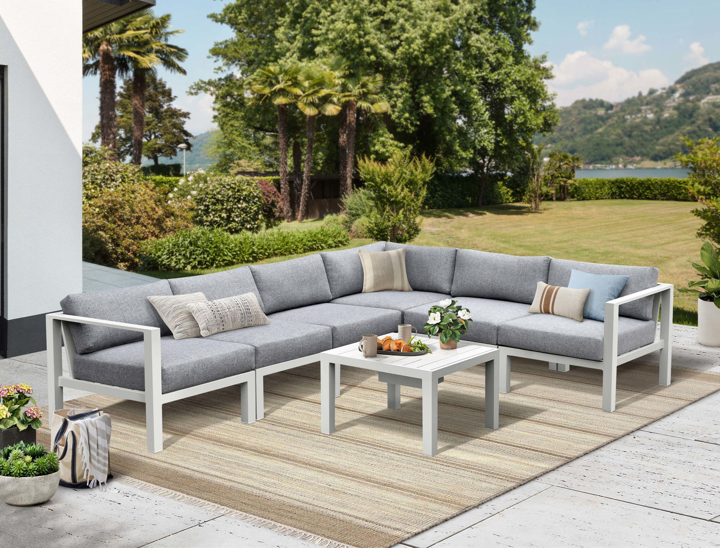 Nash - 6 Piece Outdoor Seating Sectinal And Table - Buff