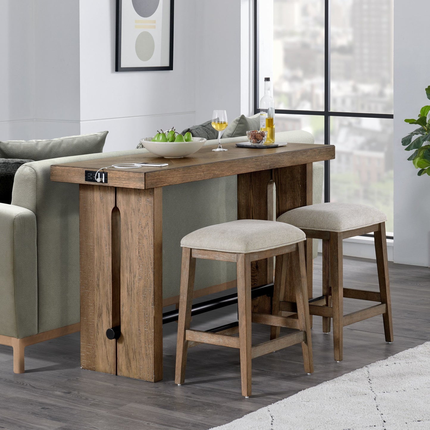 Landmark - Backless Stool - Weathered Oak