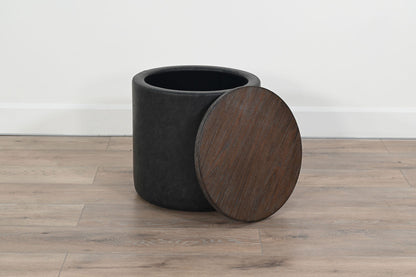 Malibu - Round Storage Ottoman With Wood Lid - Weathered Rum