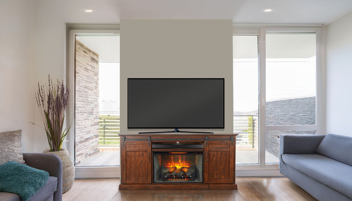 78" Barn Door Media Console With Electric Fireplace