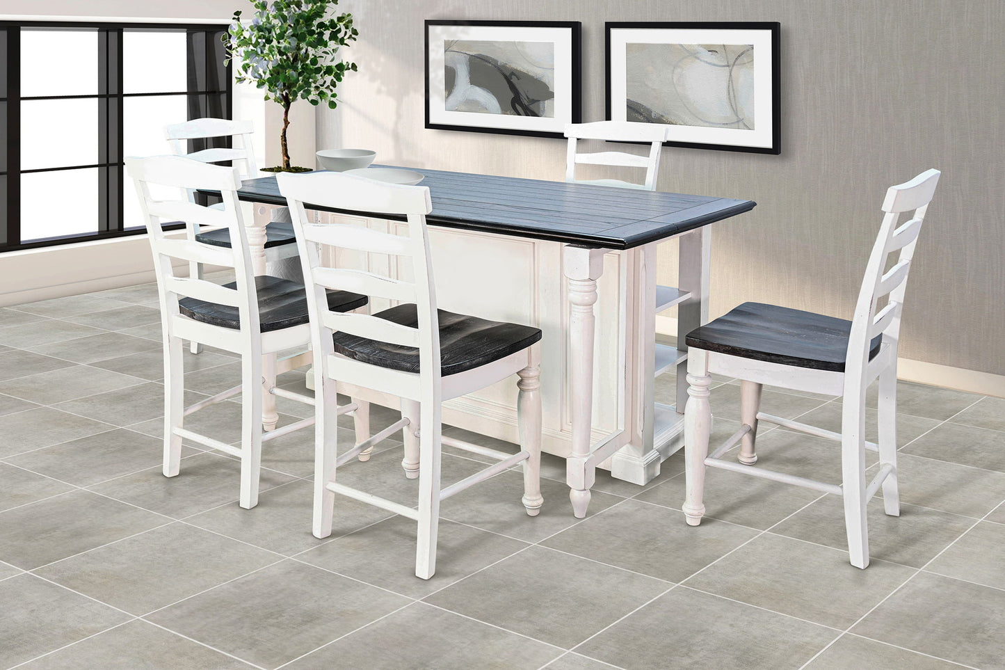 Carriage House - Kitchen Island, 13" Drop Leaf - Cottage White / Europen Dark