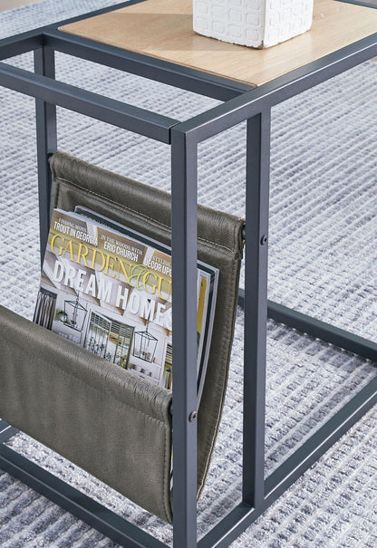 Freslowe - Chair Side End Table with Magazine Basket - Light Brown / Black