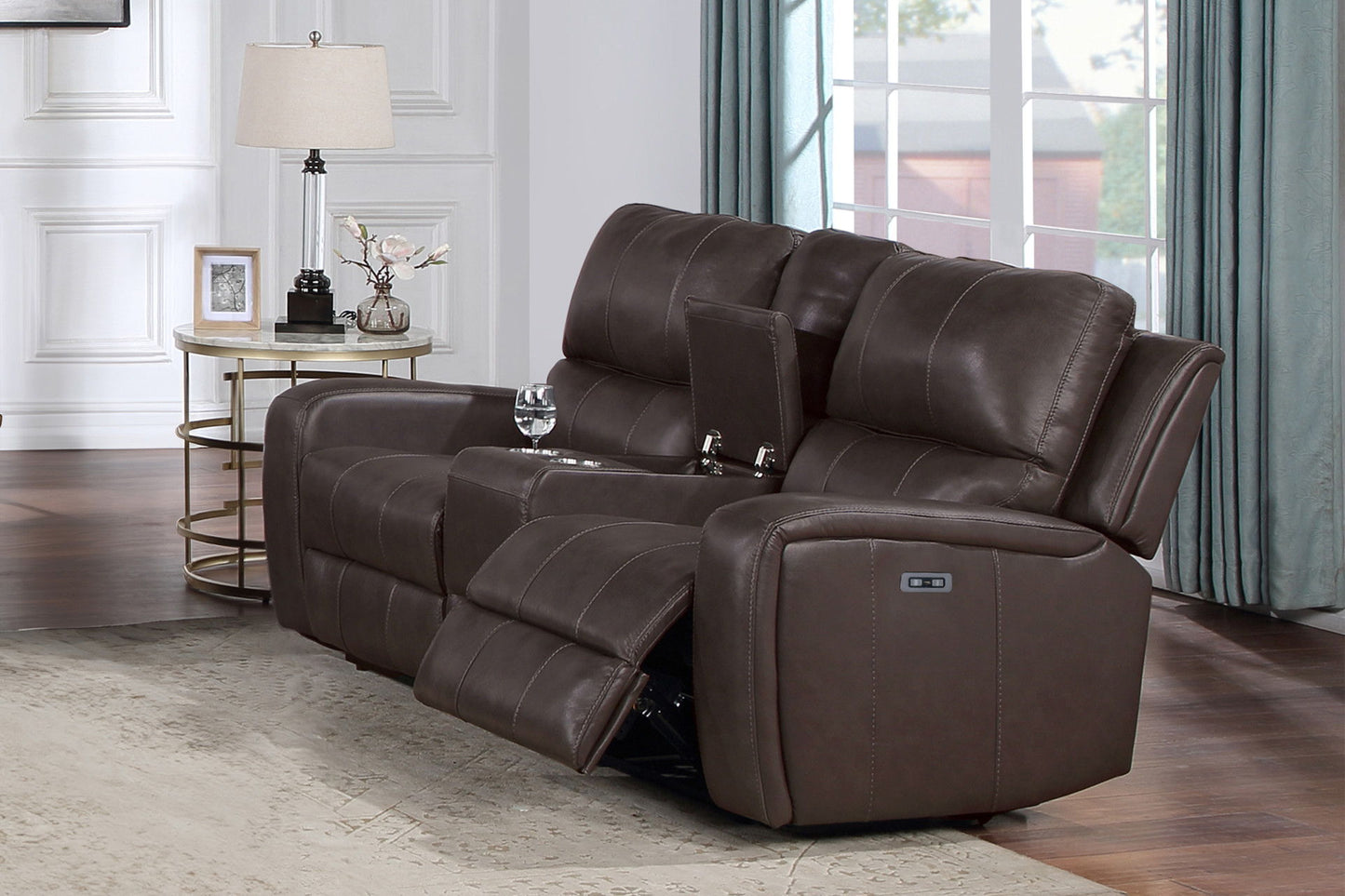 Linton - Leather Console Loveseat With Power Footrest