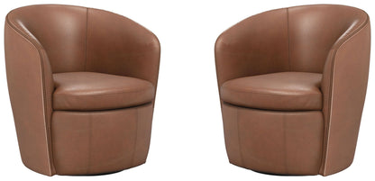 Barolo - 100% Italian Leather Swivel Club Chair (Set of 2)