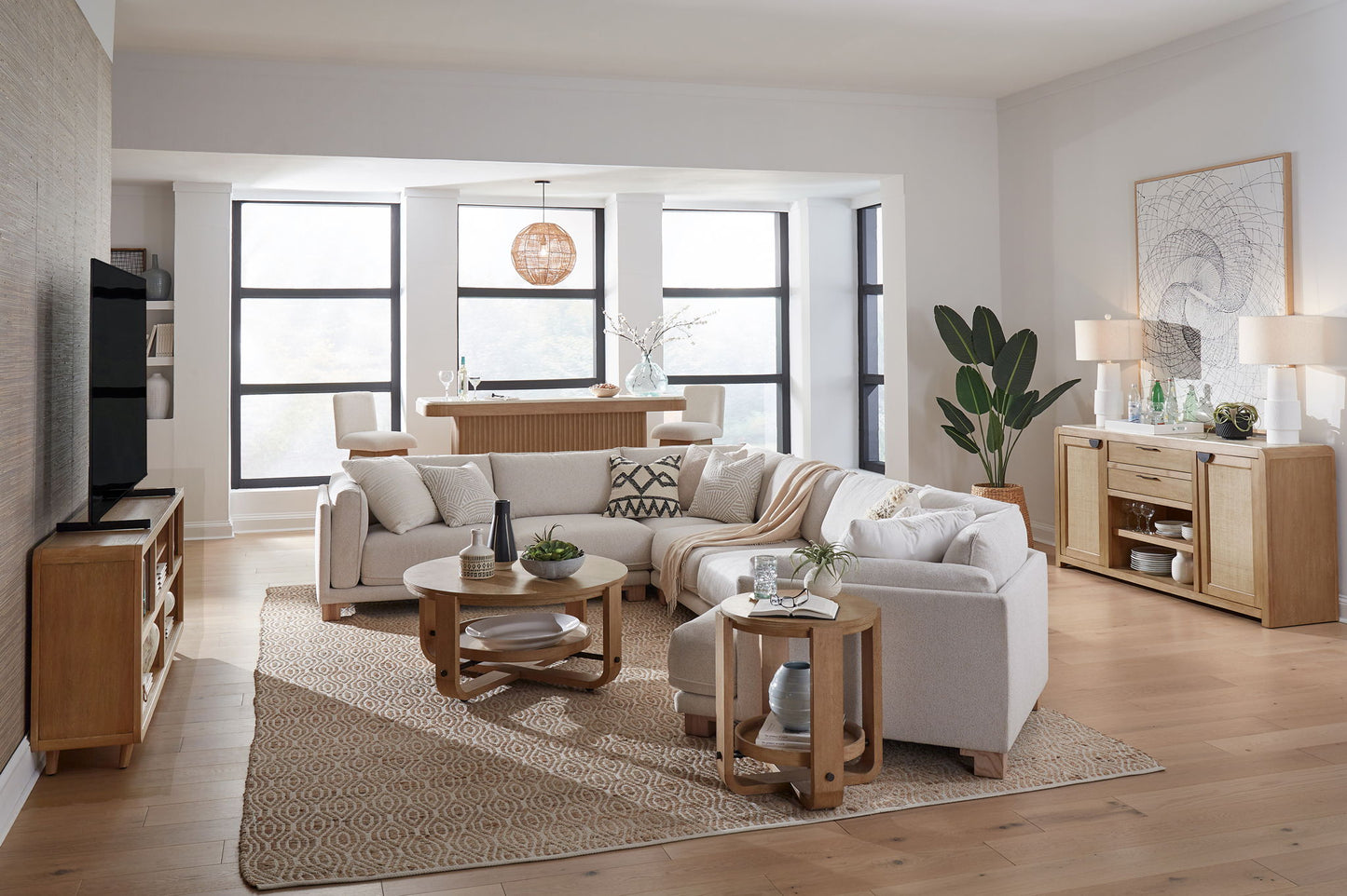 Escape - Cocktail Table Round With Shelf - Glazed Natural Oak / Black Metal Trim