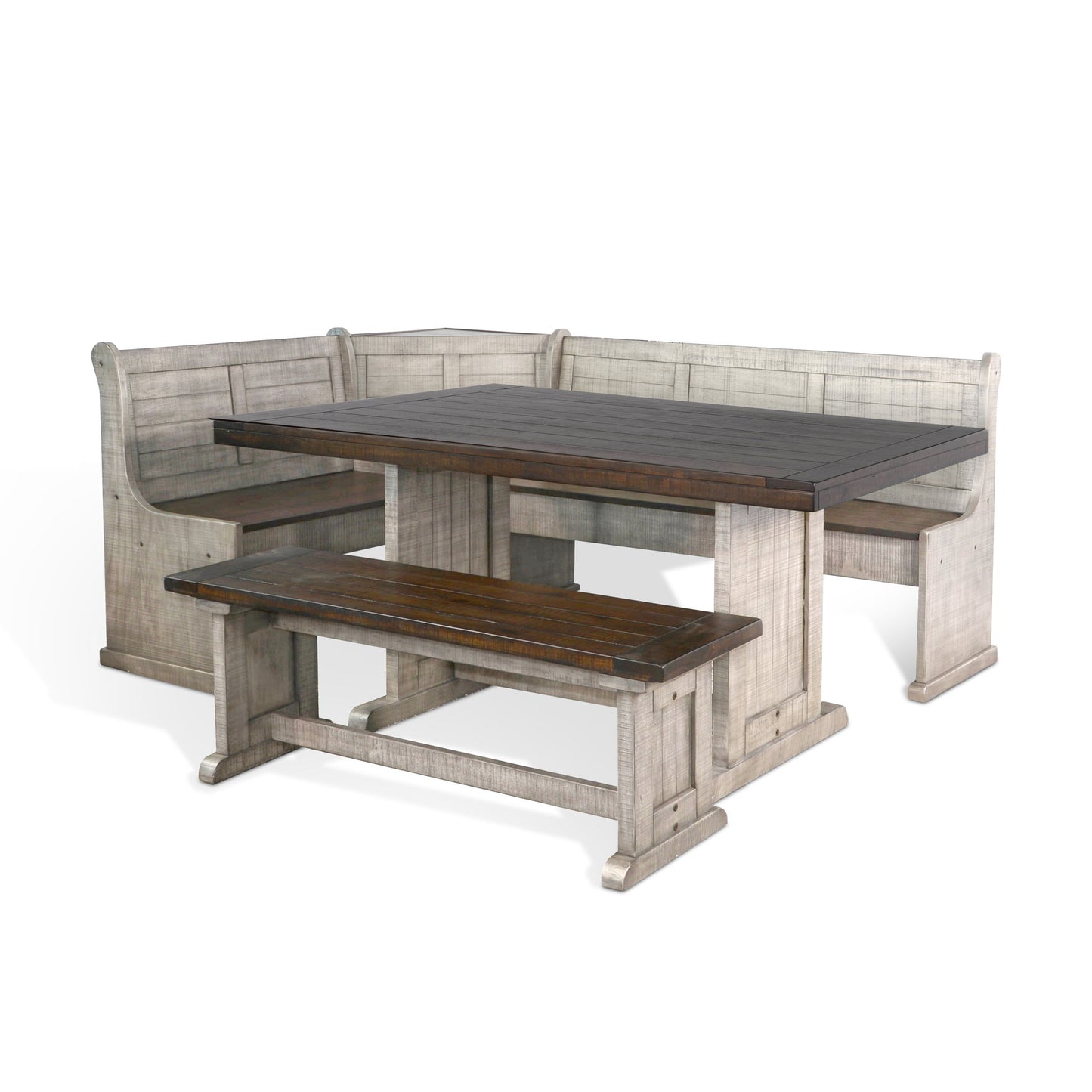 Homestead Hills - Wood Breakfast Nook Dining Set - Tobacco Leaf / Alpine Gray