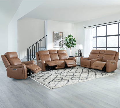 Haywood - Power Reclining Console Loveseat - Butternut