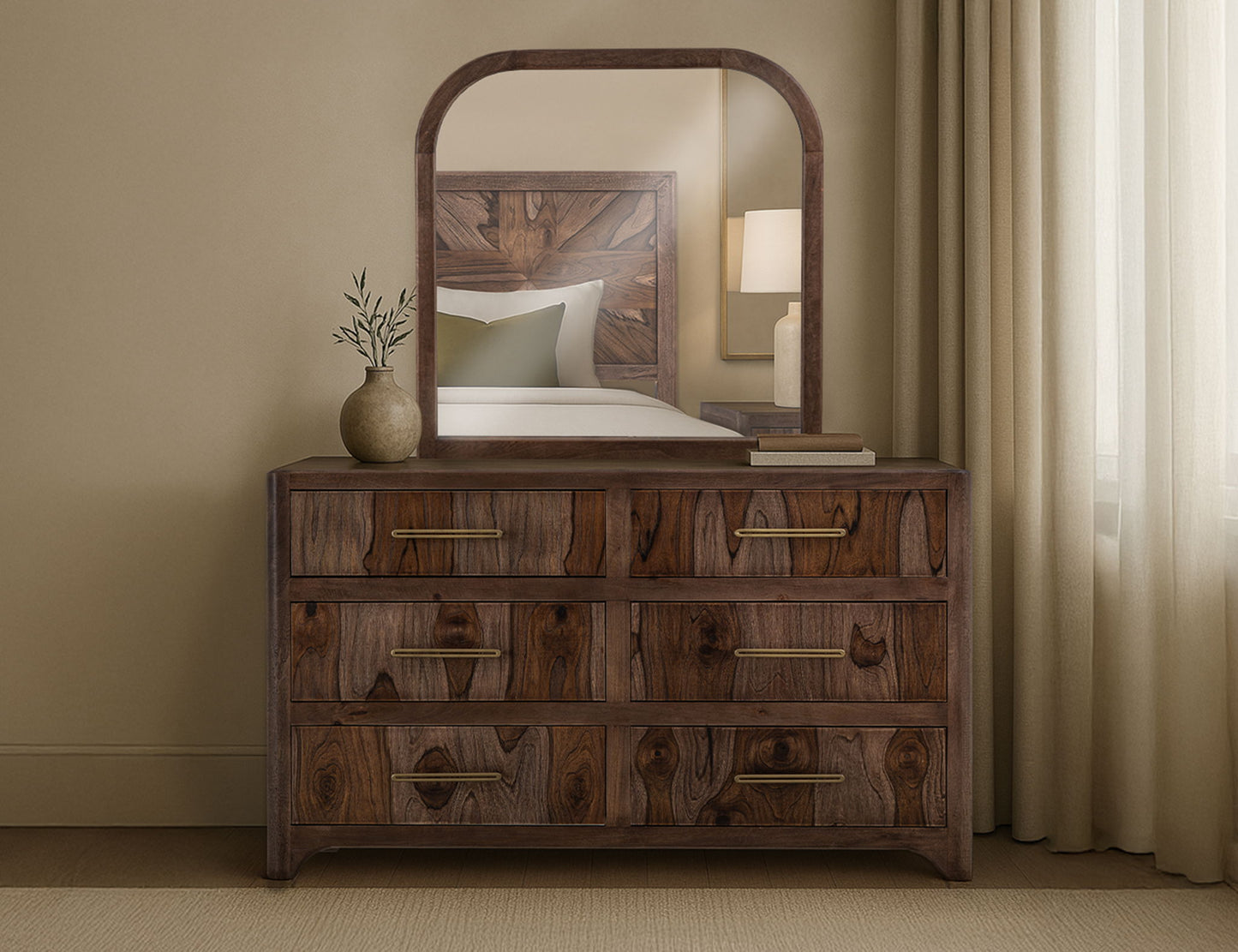 Praga - 6-Drawer Dresser - Almond / Barrel Brown