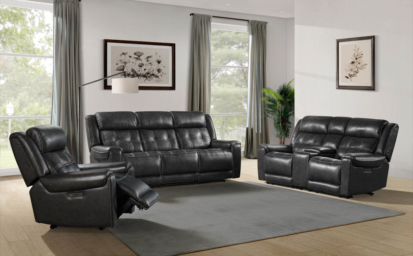 Regis - Dual-Power Loveseat - Baron Charcoal