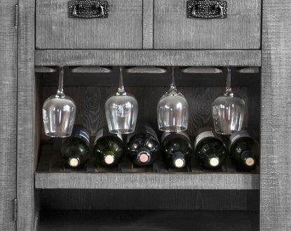 Traditional Wood Home Bar With Backless Stool