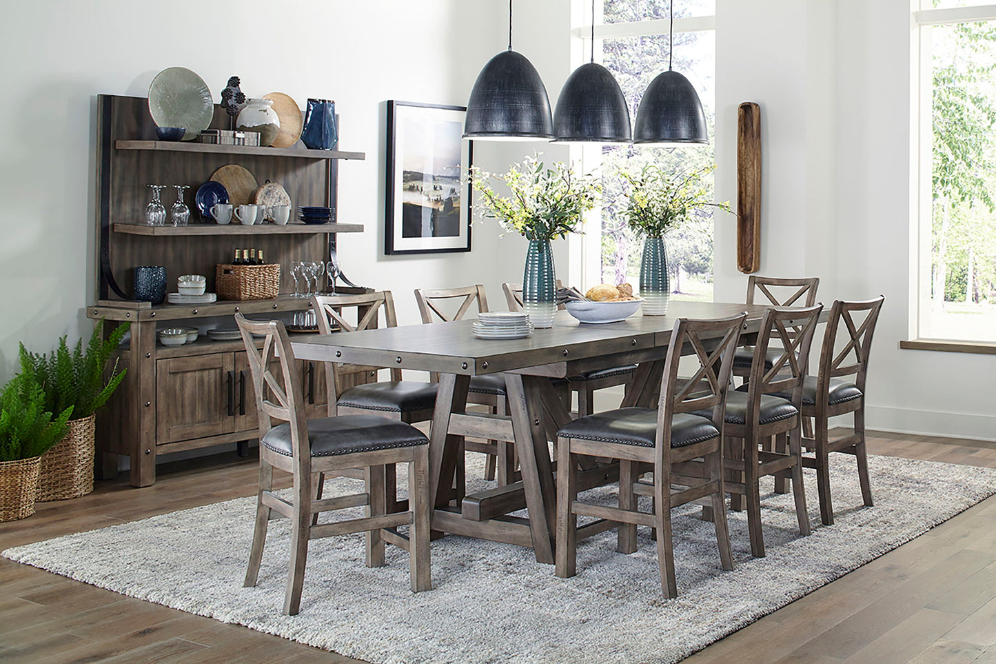 Lodge Dining - Upholstered “X” Back Counter Chair (Set of 2) - Siltstone