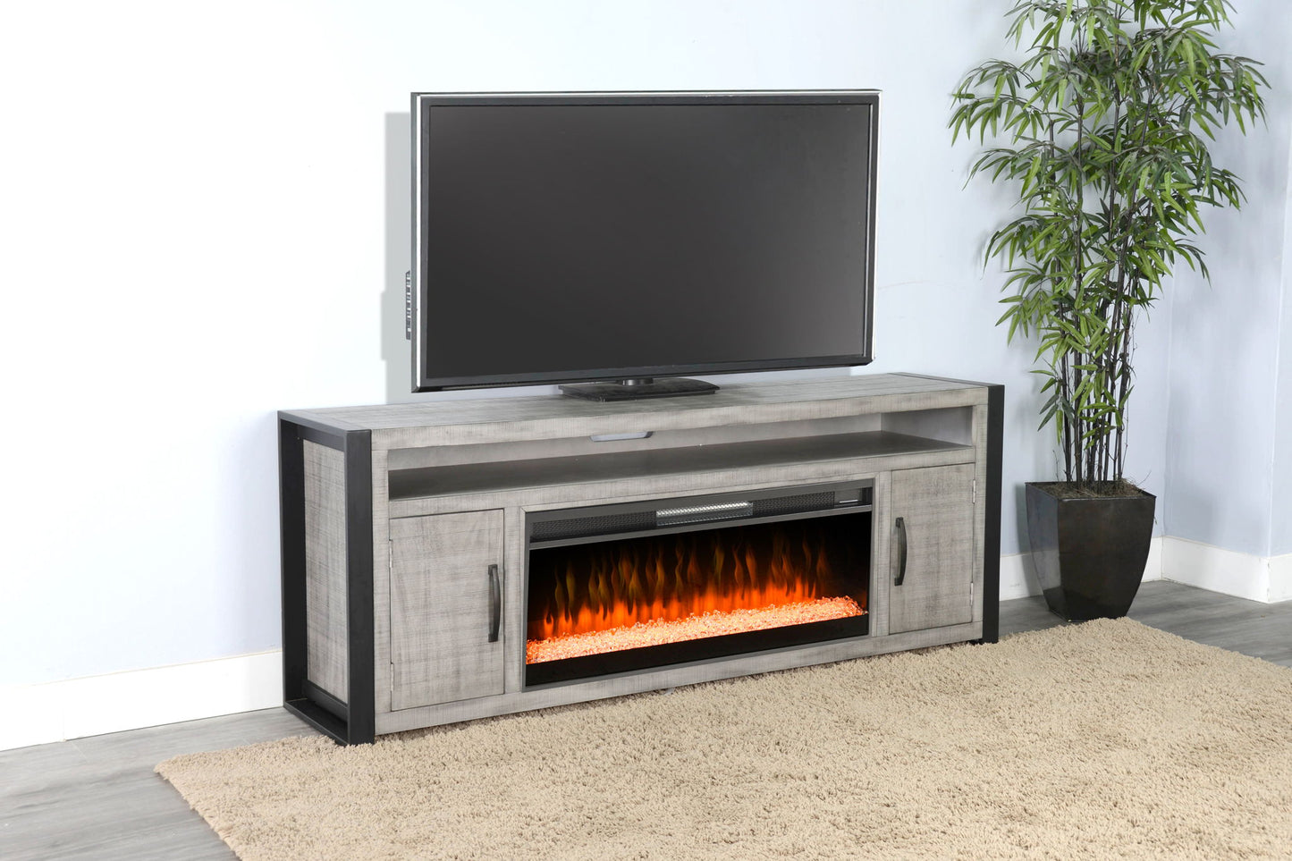 Alpine - 78" Media Console With Electric Fireplace - Gray