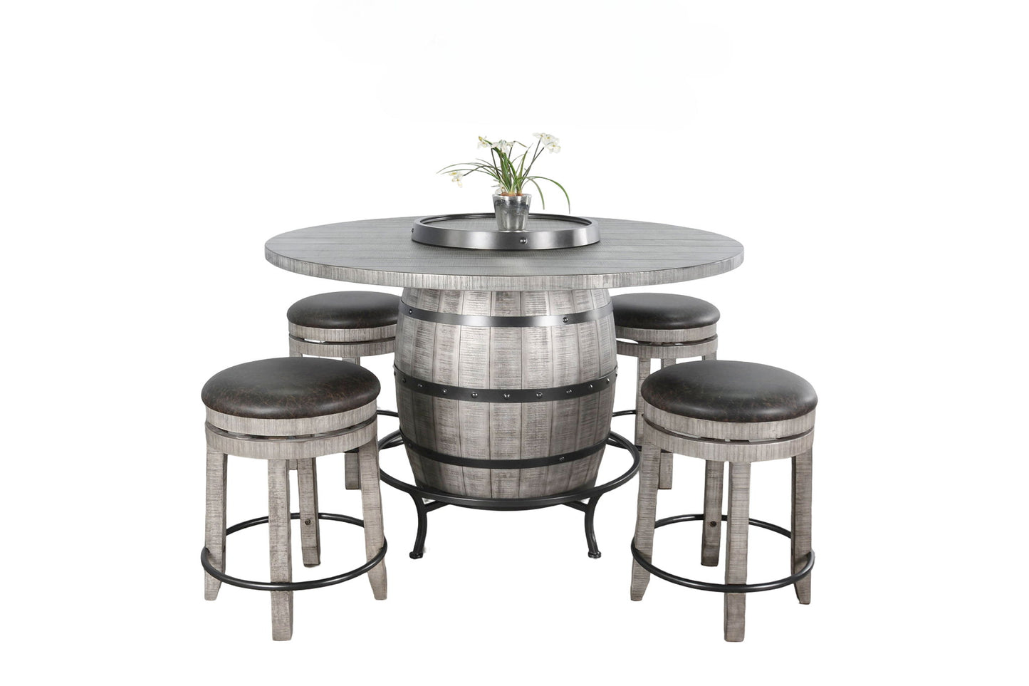 Alpine - Round Pub Table With Wine Barrel Base - Gray