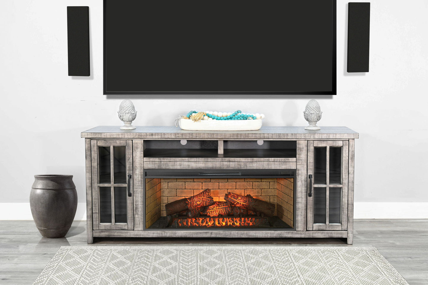 Media Console With Electric Fireplace - Alpine Gray