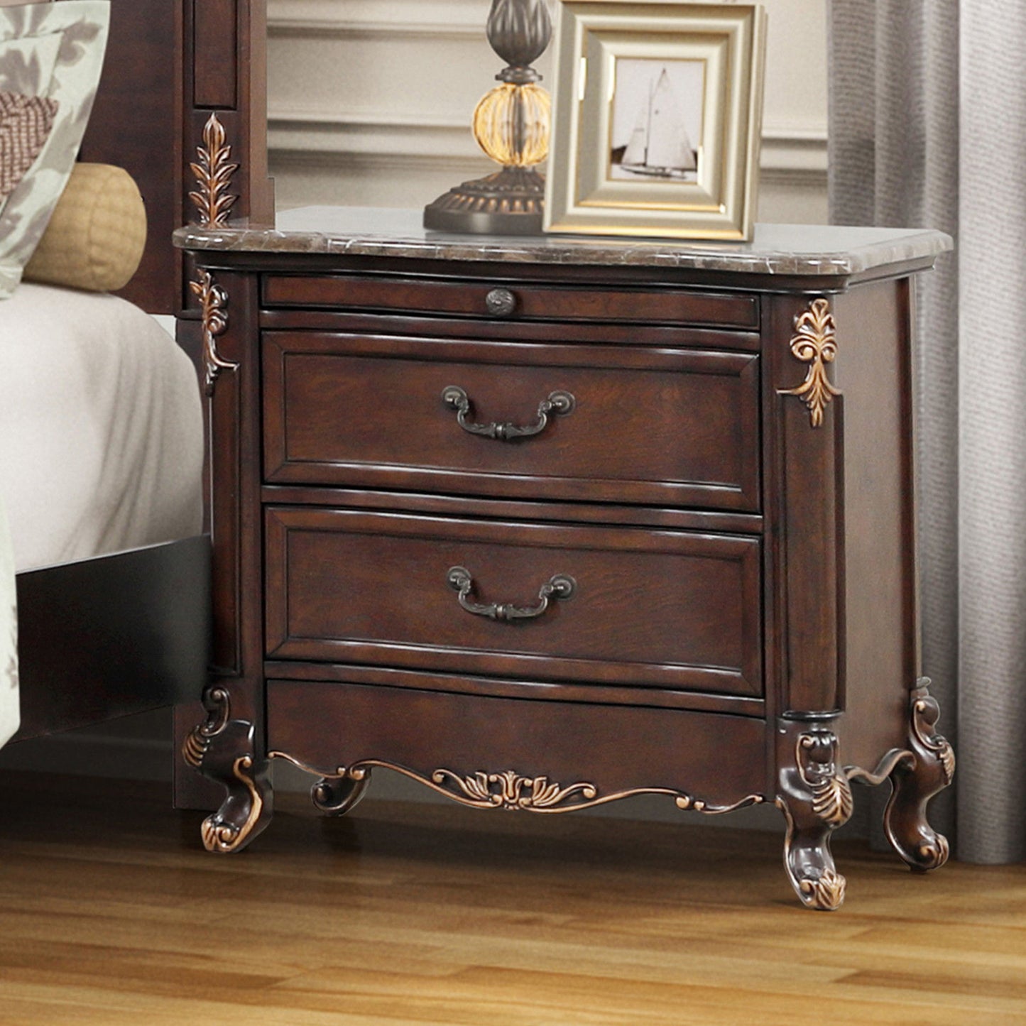 Constantine - Nightstand With Marble Top - Cherry
