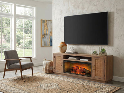 78" Cane Media Console With Faux Crystals Electric Fireplace Insert