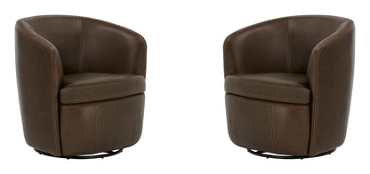 Barolo - 100% Italian Leather Swivel Club Chair (Set of 2)