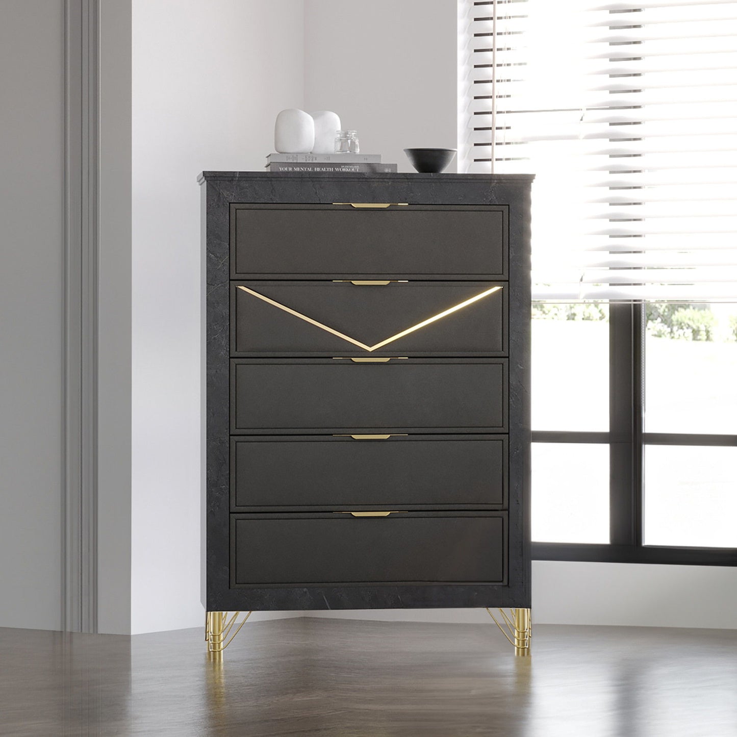 Symmetry - 5 Drawer Chest - Charcoal