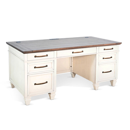 Pasadena - Desk With Drawers - Buckskin / Marble White