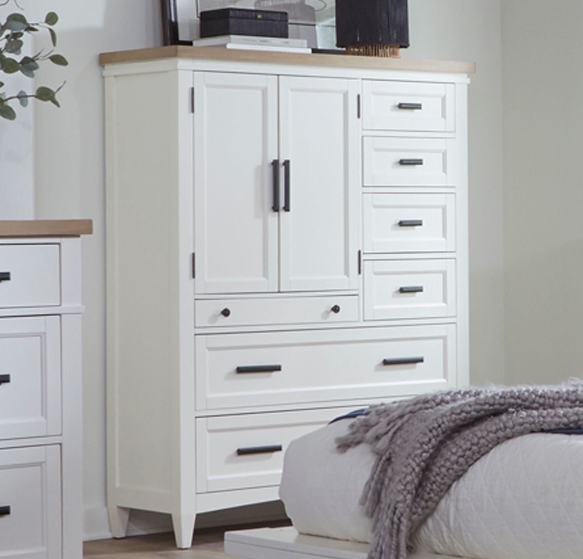 Americana Modern Bedroom - 7 Drawer Door Chest With Workstation - Cotton