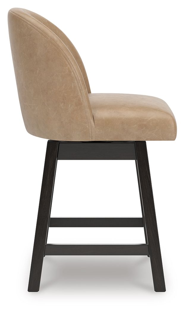 Neymorton - Upholstered Swivel Faux Leather Barstool (Set of 2) - Dark Grayish Brown