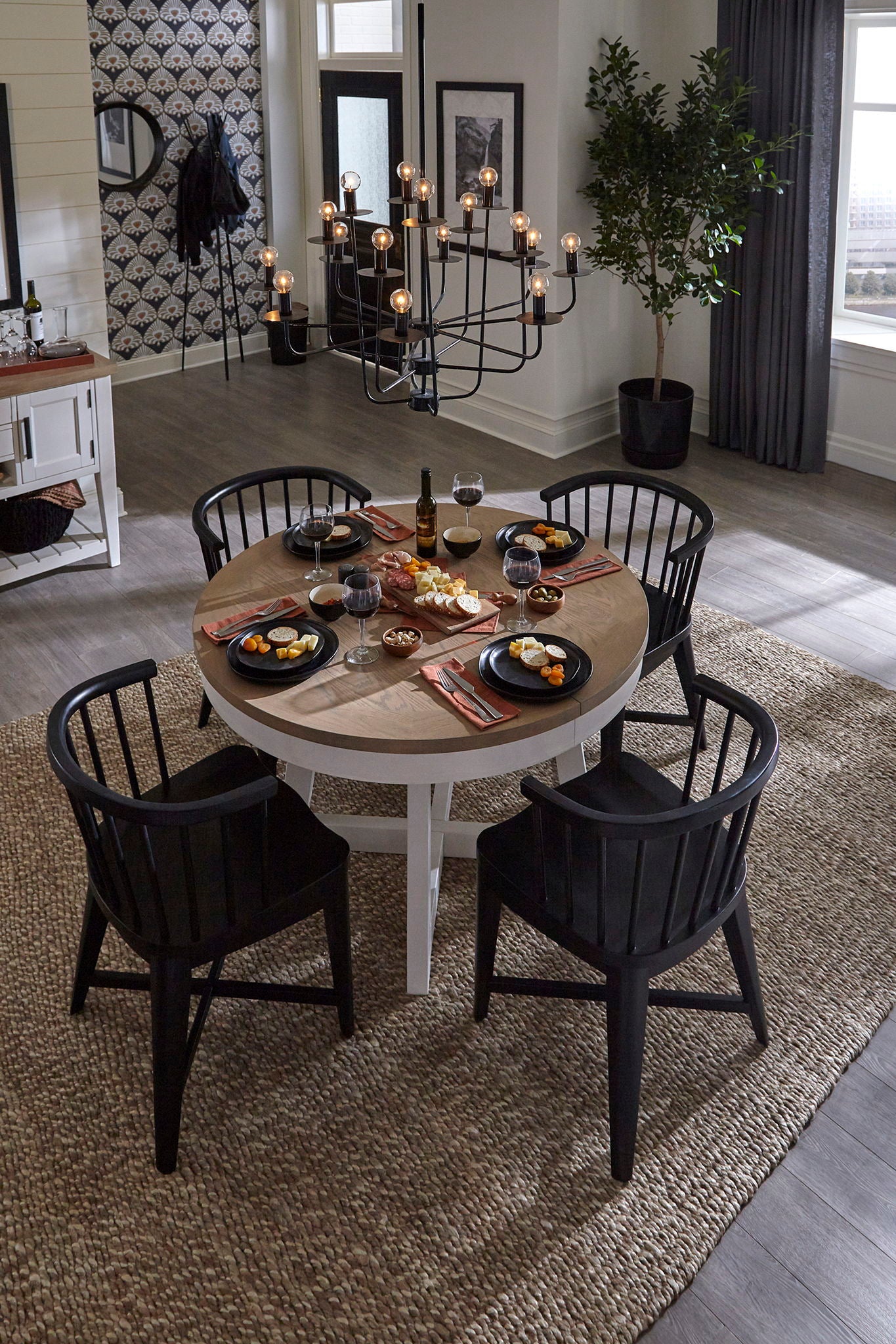 Americana Modern Dining - 48 - 66" Round Dining Table And 4 Barrel Chairs - Cotton