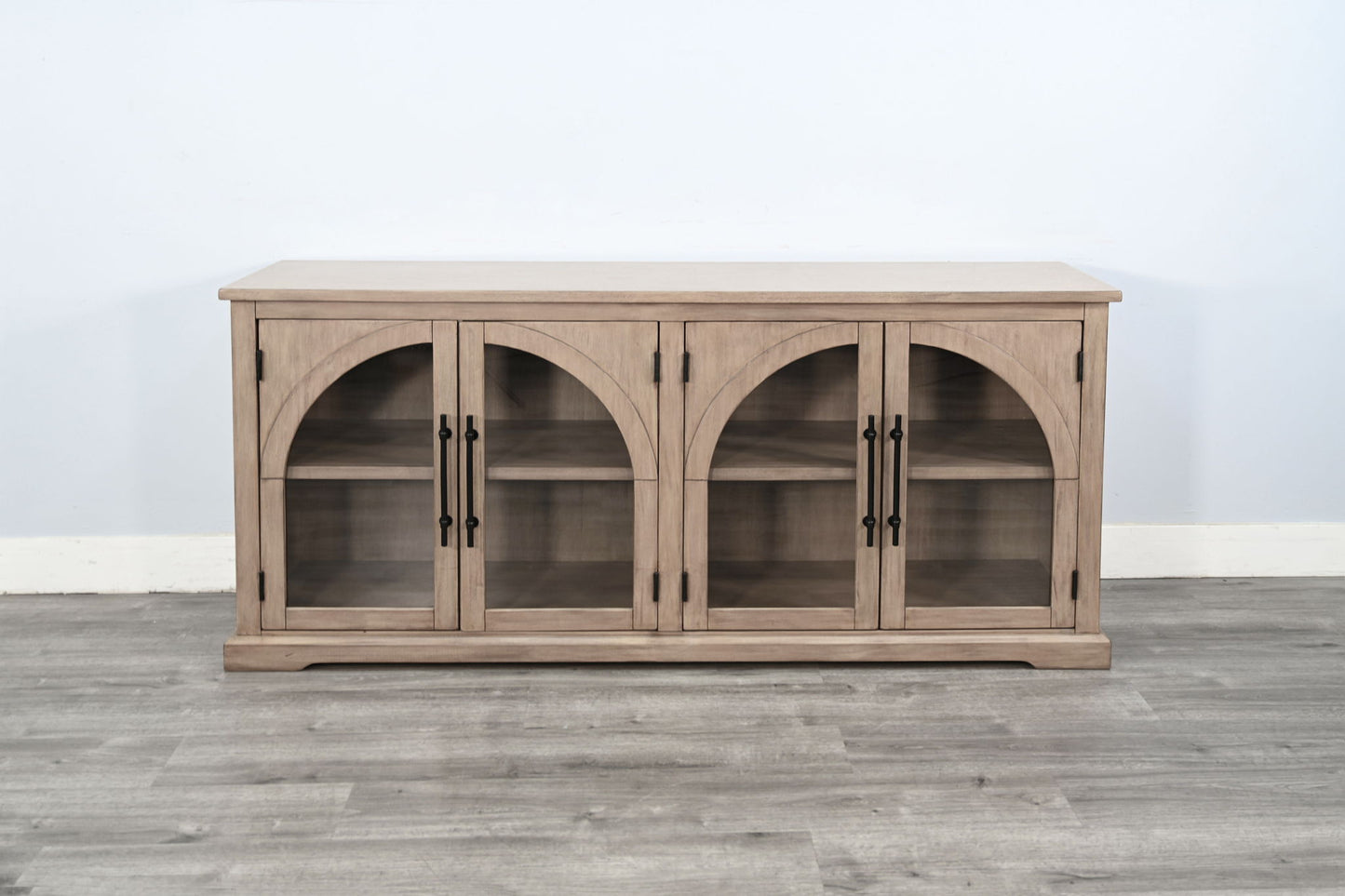 Elena - Modern Wood Display Cabinet With Arched Glass Doors