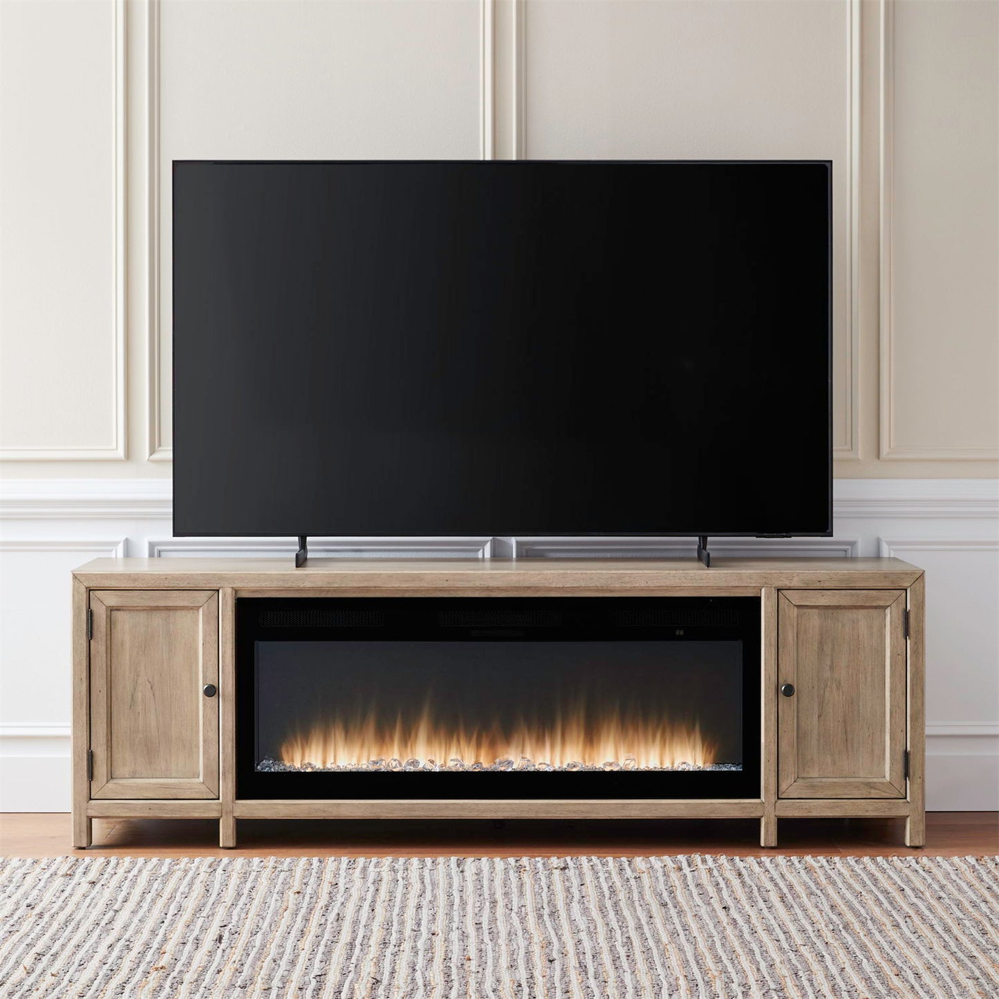 Fireplace TV Console - 82" Console With Fire FTS - Light Brown