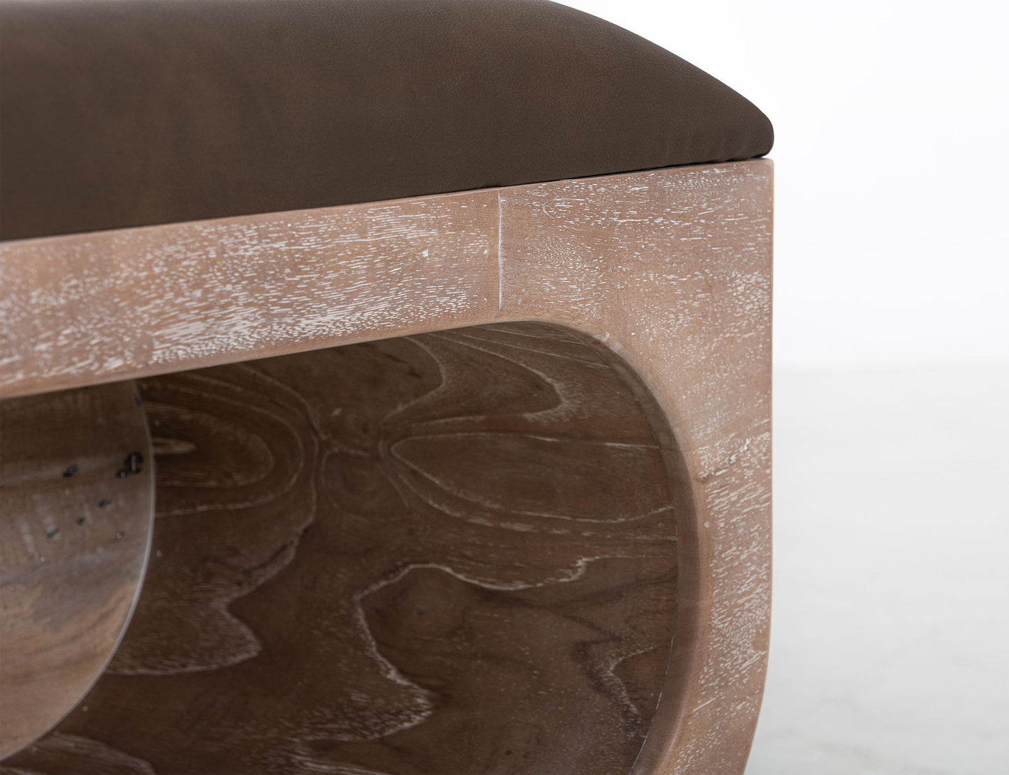 Balam - Wooden Bench With Cushioned Seat - Ivory White