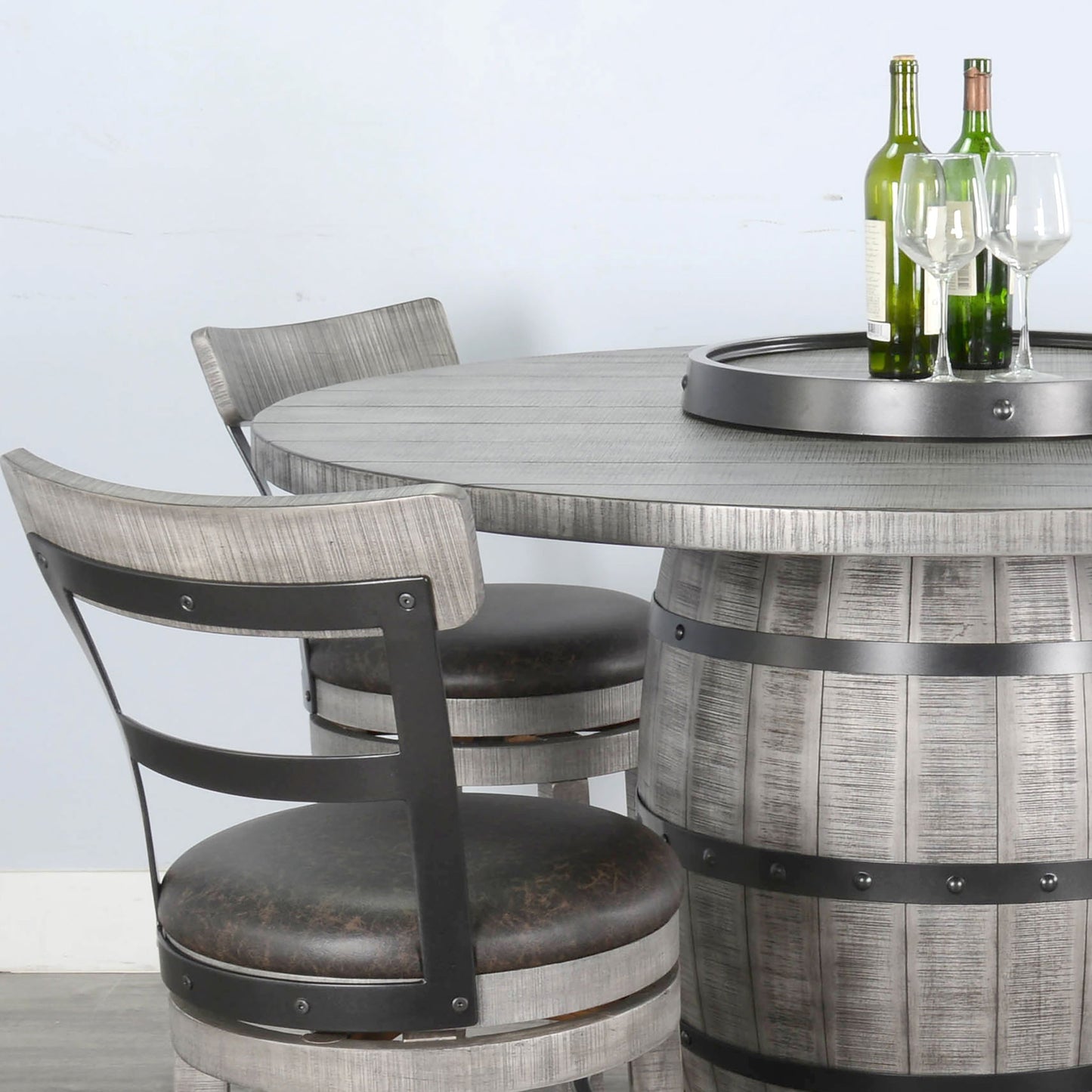 Alpine - Round Pub Table With Wine Barrel Base - Gray