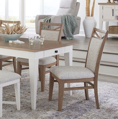 Americana Modern Dining - Rectangular Extendable Dining Table With 6 Upholstered Dining Chairs - Light Brown