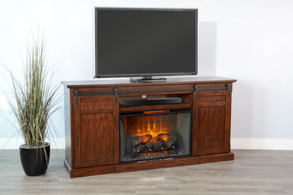 78" Barn Door Media Console With Electric Fireplace