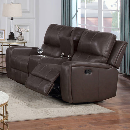 Linton - Leather Console Loveseat With Dual Recliners