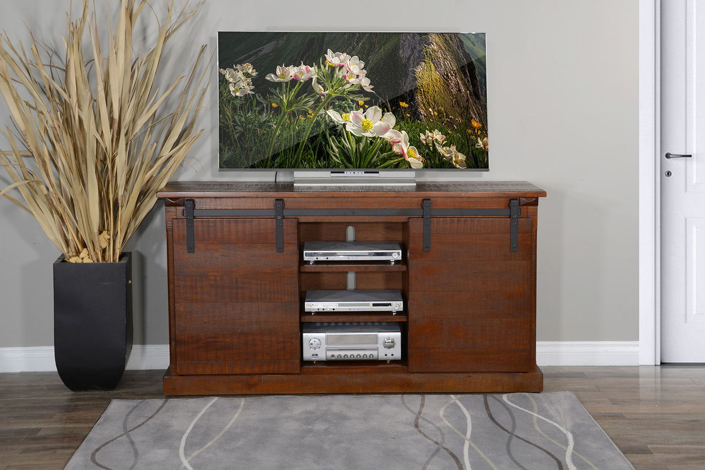 Santa Fe - TV Console With Barn Door - Dark Chocolate
