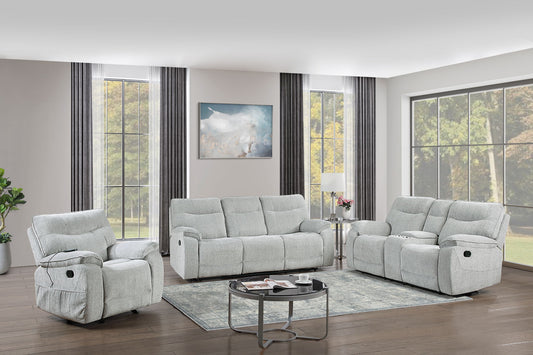 Chablis - 3 Piece Manual Sofa & Loveseat & Chair - Mist Gray