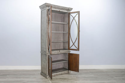 Homestead Hills - Two-Tone Display Cabinet With Glass Doors - Tobacco Leaf / Alpine Gray