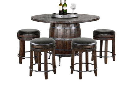 Round 5 Piece Pub Table With Wine Barrel Set