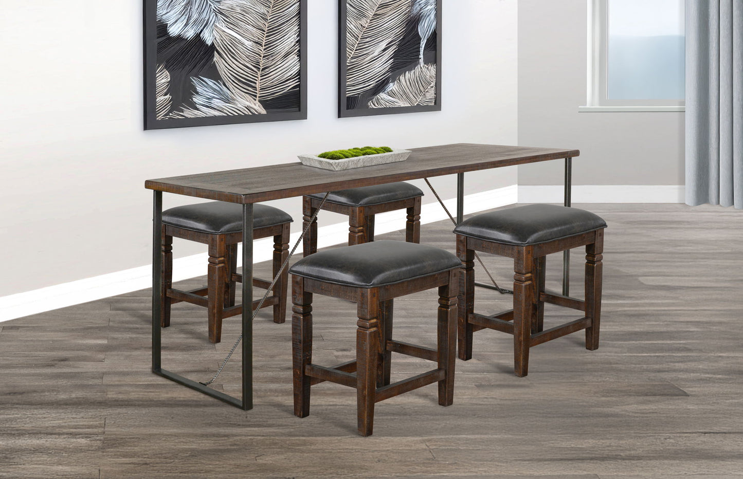 Newport - Counter Upholstered Height Friendship Set - Tobacco Leaf